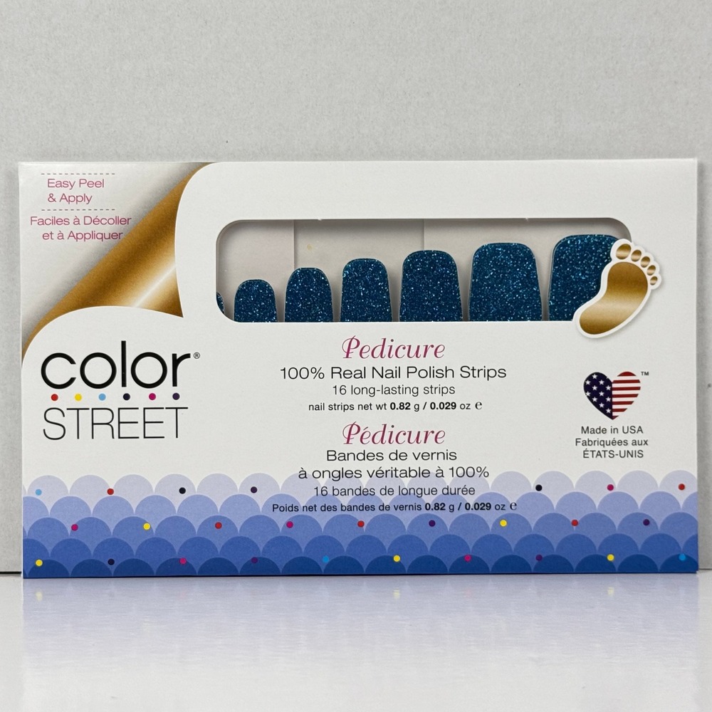 Color Street Pedicure Nail Strips – How Swede It Is – Blue Glitter – New